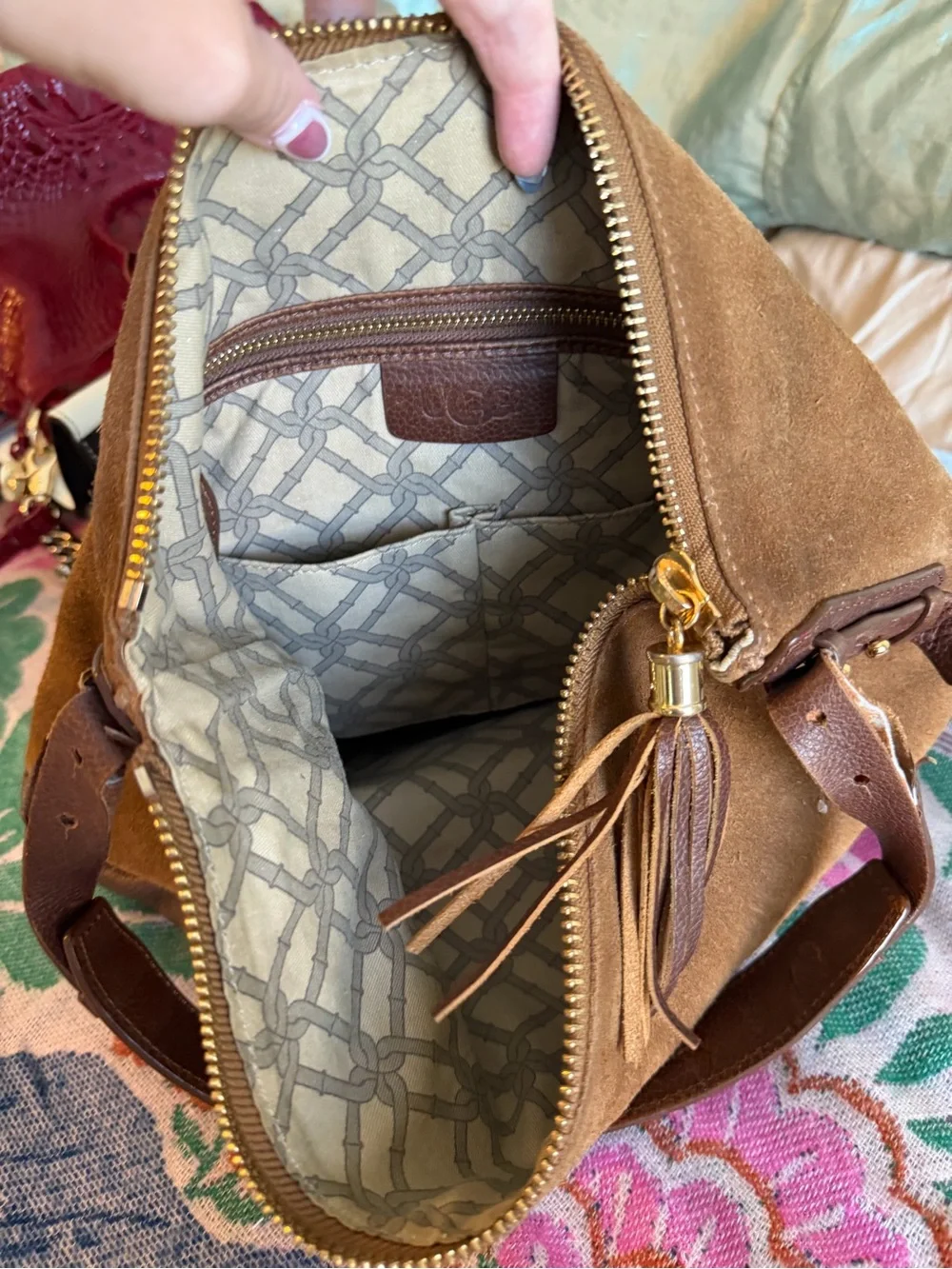 UGG Suede & Leather Hobo Bag Two-Tone Brown
